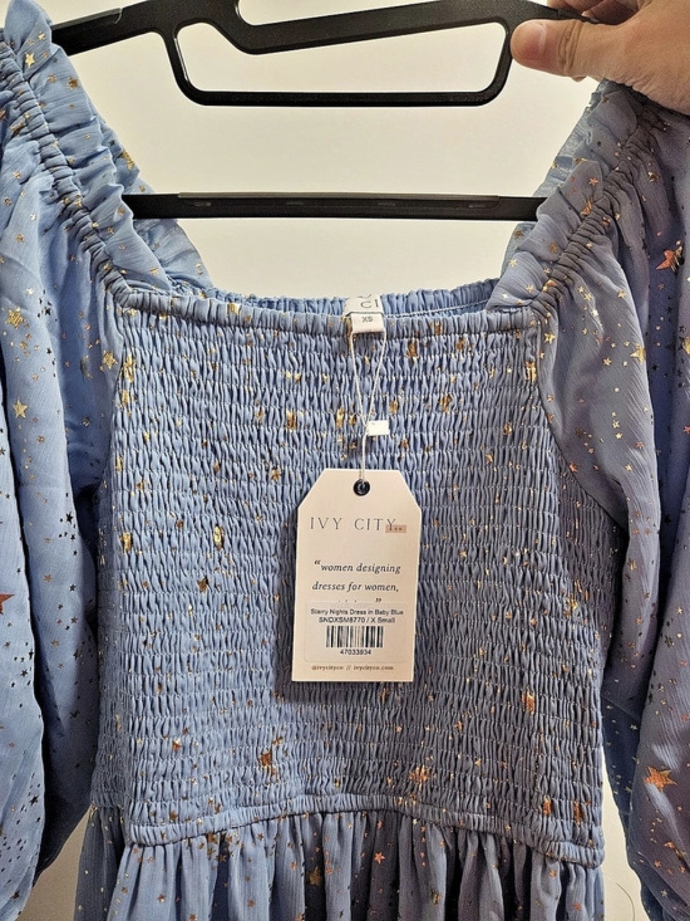 NWT Ivy City Co Starry Nights Dress Baby Blue Gold Stars XS - Picture 4 of 6